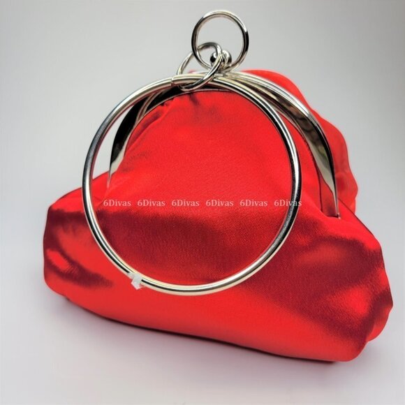 Red and White Floral Evening Purse with Large Round Handle  NWOT - Picture 2 of 6